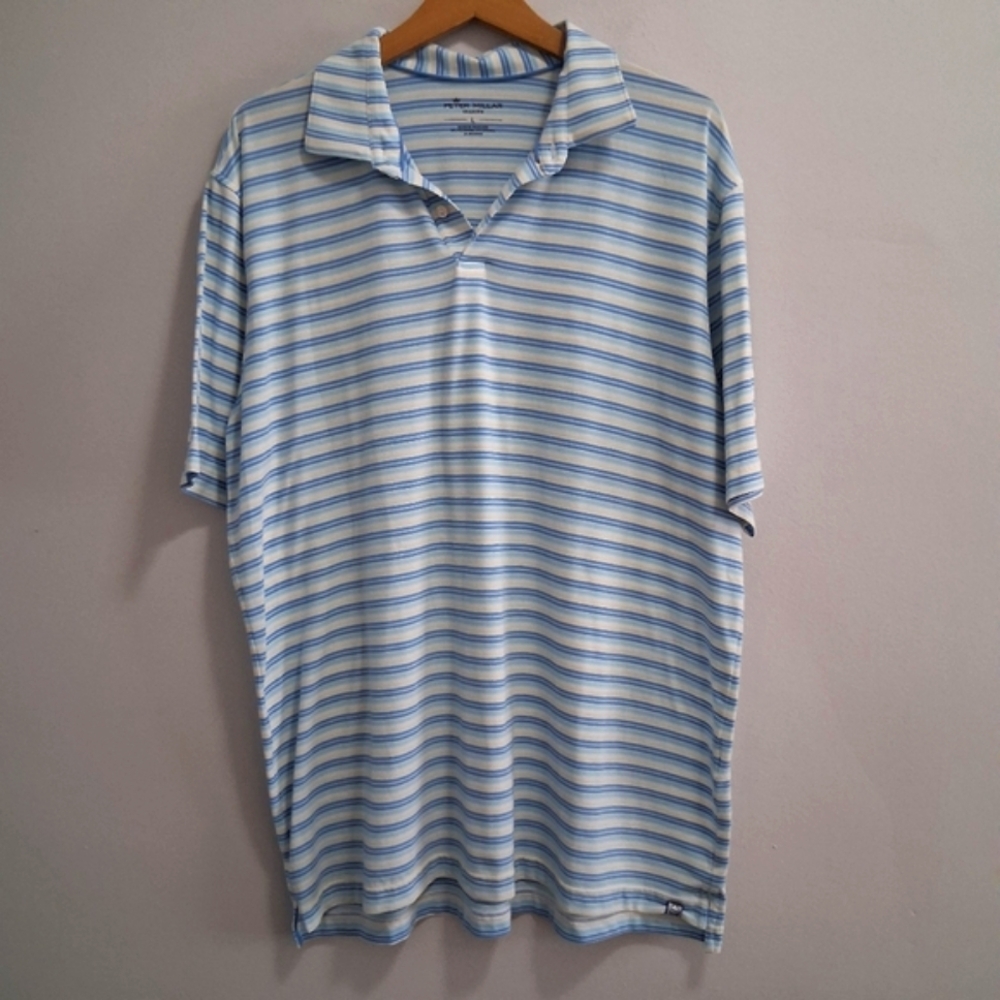 Peter Millar Seaside Golf Striped Polo Lyocell Blend Shirt Size Large